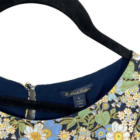 Brooks Brothers Womens Floral Silk Blouse Tiered Long Sleeves‎ Green Blue Size 6 - Picture 3 of 5